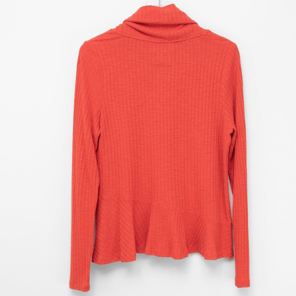 Maeve Anthropologie Addie Pullover Long Sleeve Ruffled Hacci Orange Size Large - Picture 3 of 7